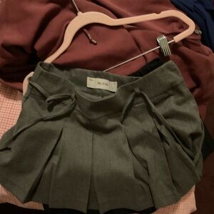 Hollister Charcoal Pleated Skater Mini Skirt with Tie Waist